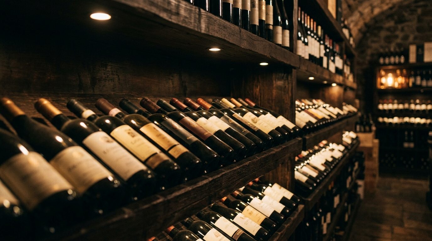 Bottles arranged on shelves in the Wines & Things showroom