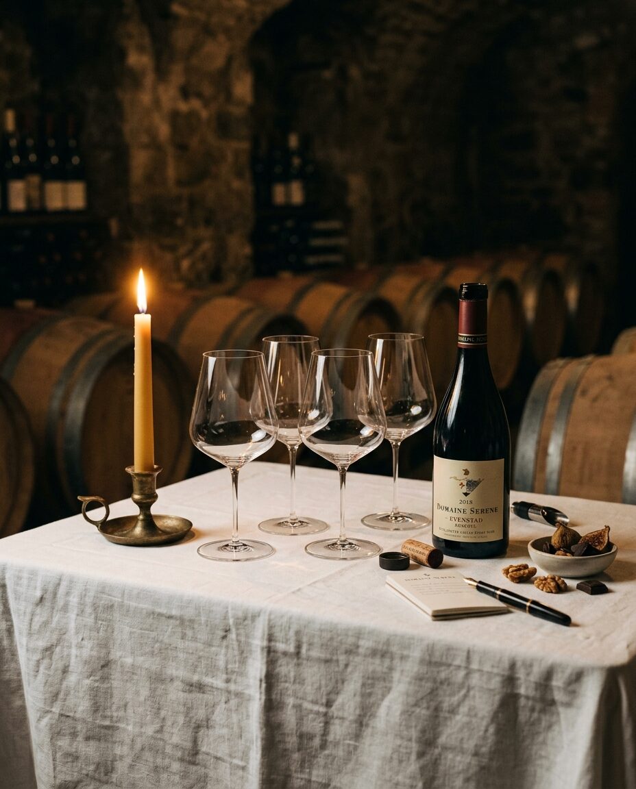 A private tasting table set with glasses